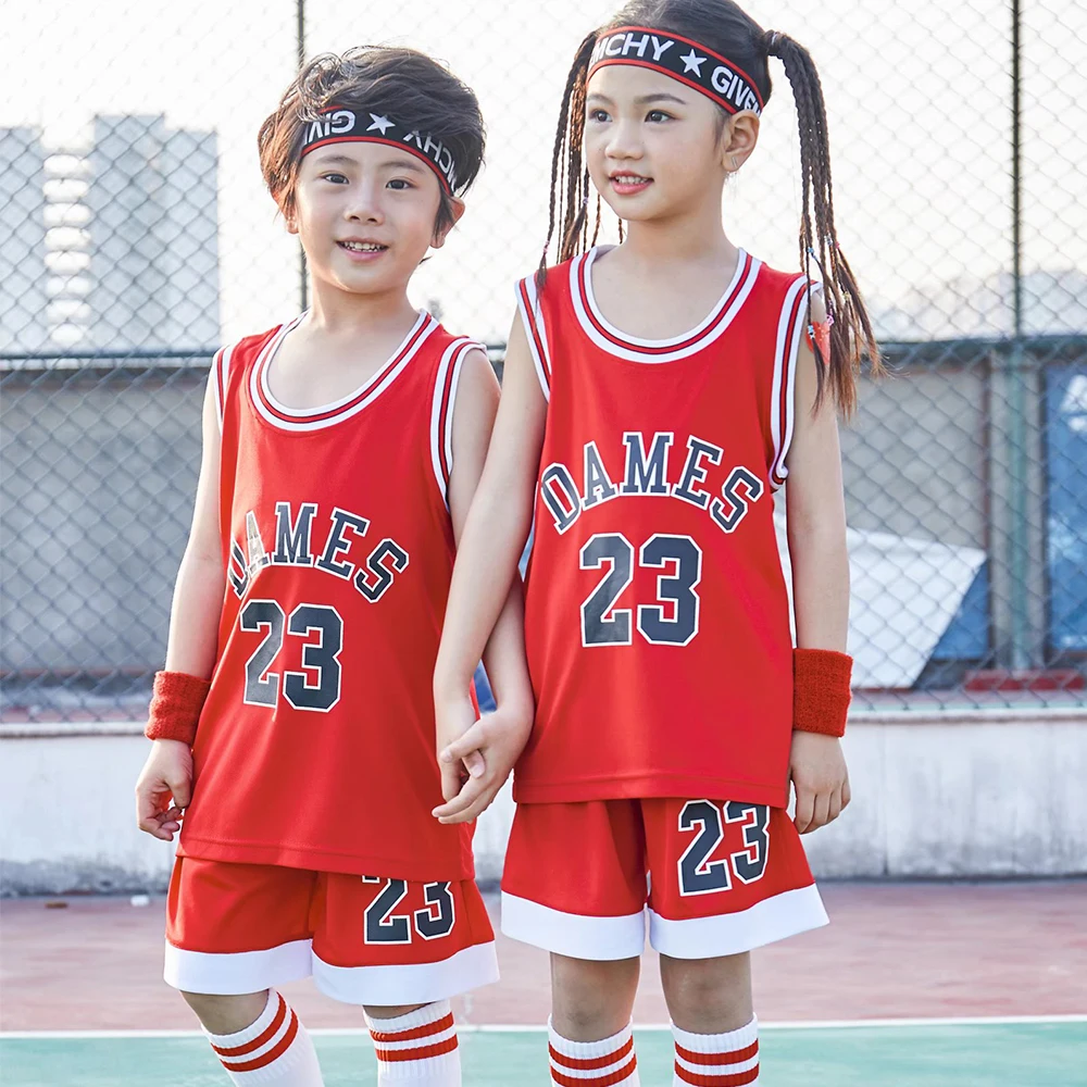 Children Basketball Jersey Suit Boy Girl 2023 Summer Sleeveless Vest & Shorts Quick-dry School Class Basketball Uniform Outfit