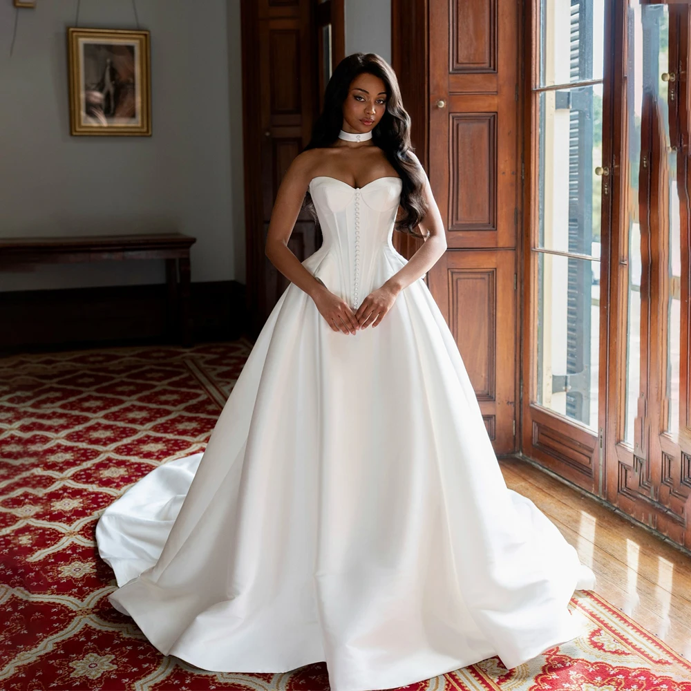 

Очаровательные атласные свадебные платья в форме сердца, свадебное платье трапециевидной формы со шлейфом, на заказ, 2026 Rode De Morrie