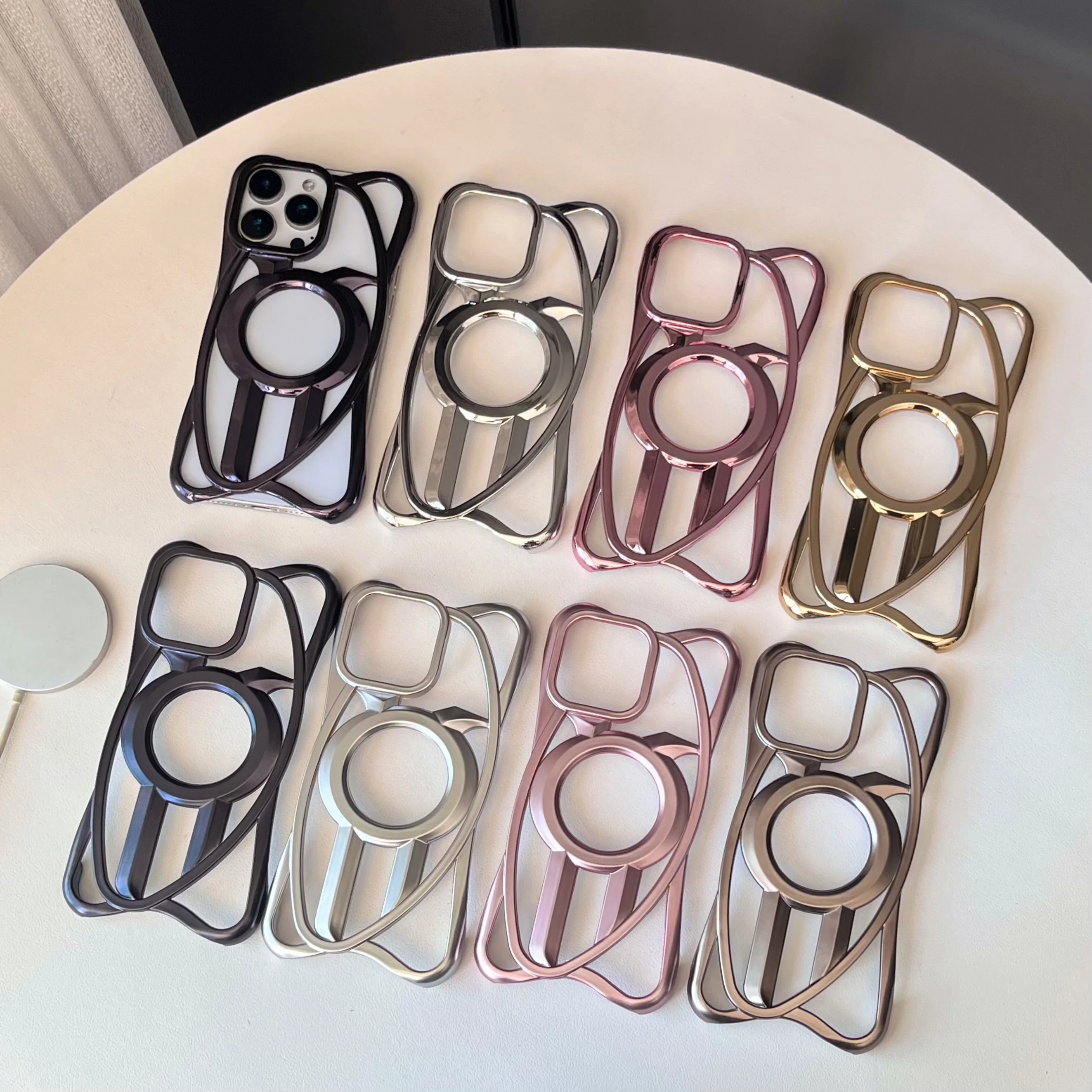 

Plating Hollow Out Magnetic Shockproof Phone Case for iPhone 16E 12 13 14 15 16 Pro Max Heat Dissipation Wireless Charging Cover