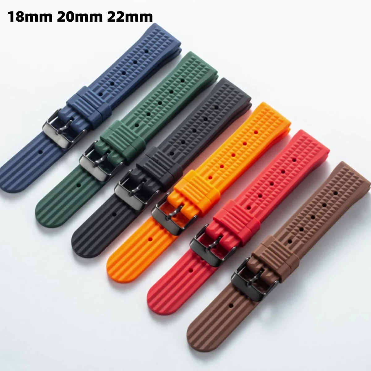 FKM Rubber Waffle Watch Strap 18mm 20mm 22mm Fluororubber Universal Diver Waterproof Comfortable Sports Fast Release Watchbands