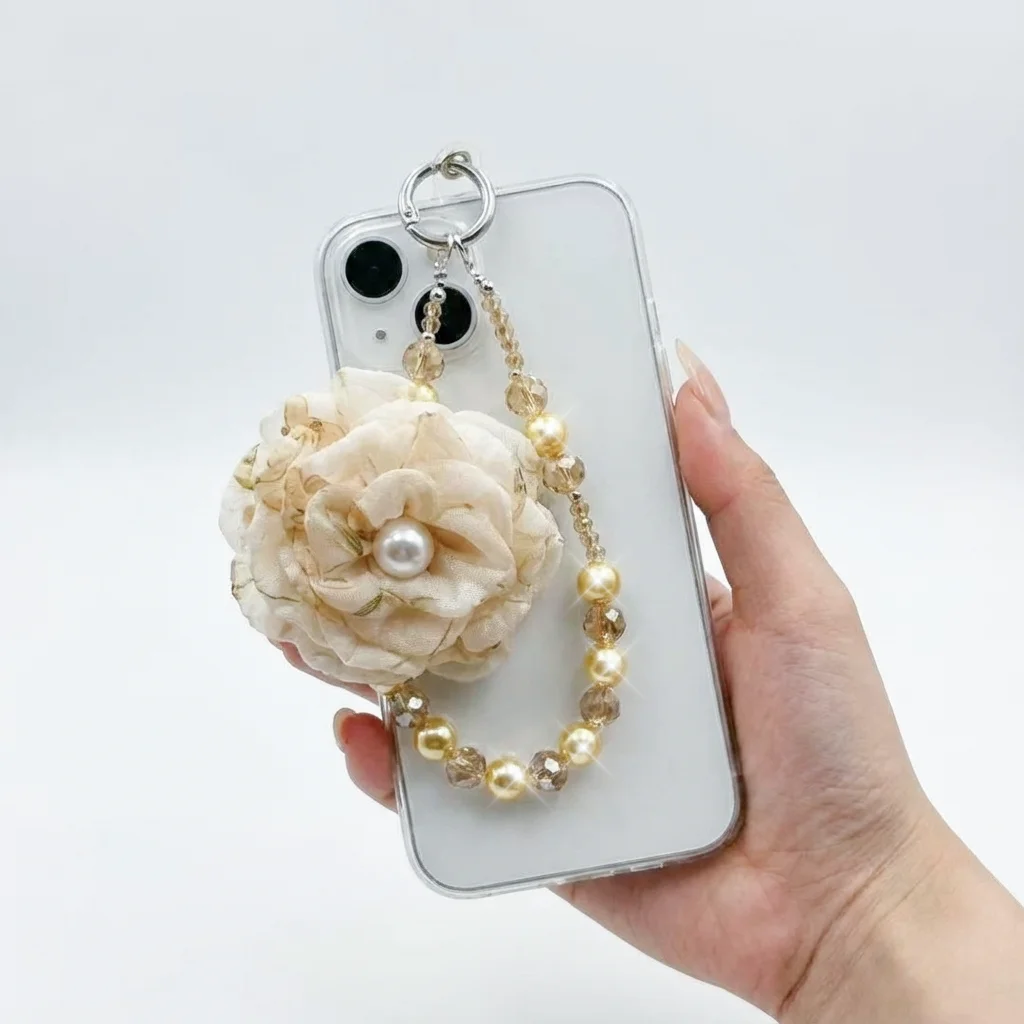 Роскошный ремешок для телефона с жемчугом и камелией, цепочка с цветком из бисера, ремешок с защитой от потери, чехол для мобильного телефона, аксессуары, брелки для женщин