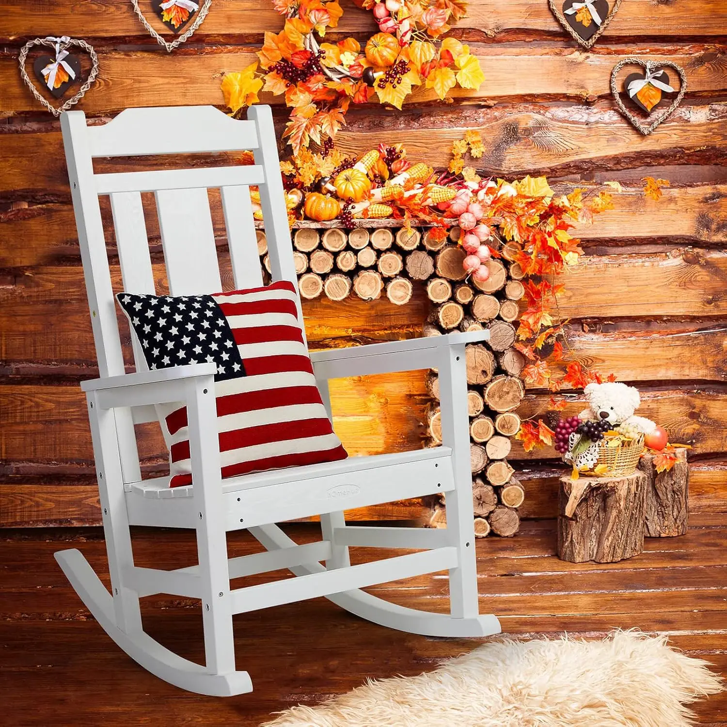 Homehua Patio Rocking Chair, All Weather Resistant Outdoor Indoor Fade-Resistant Patio Rocker Chair，Stable Durable Smooth