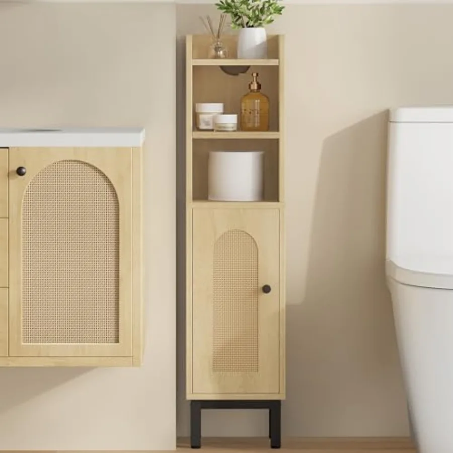 

Bathroom Storage Cabinet, Small Corner Floor Cabinet with Door and Shelves, Narrow Toilet Paper Holder, Bathroom Organizer with