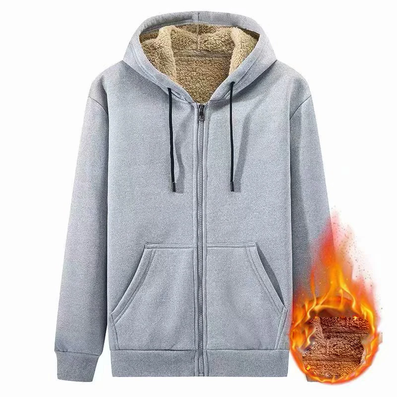 Trend ige Sweatshirt Mantel Vorder taschen warme Reiß verschluss Lamm Wolle Jacke Männer und Frau Winter reine Farbe Plüsch gefüttert Cardigan Hoodie