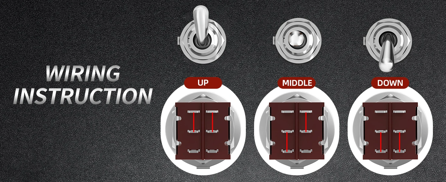 DaierTek 3-Wege-Kippschalter für Gitarre EIN/EIN/EIN 6-poliger 3-Positionen-Gitarren-Tonabnehmer-Kippschalter DPDT mit roten und schwarzen Spitzen – Detail 4