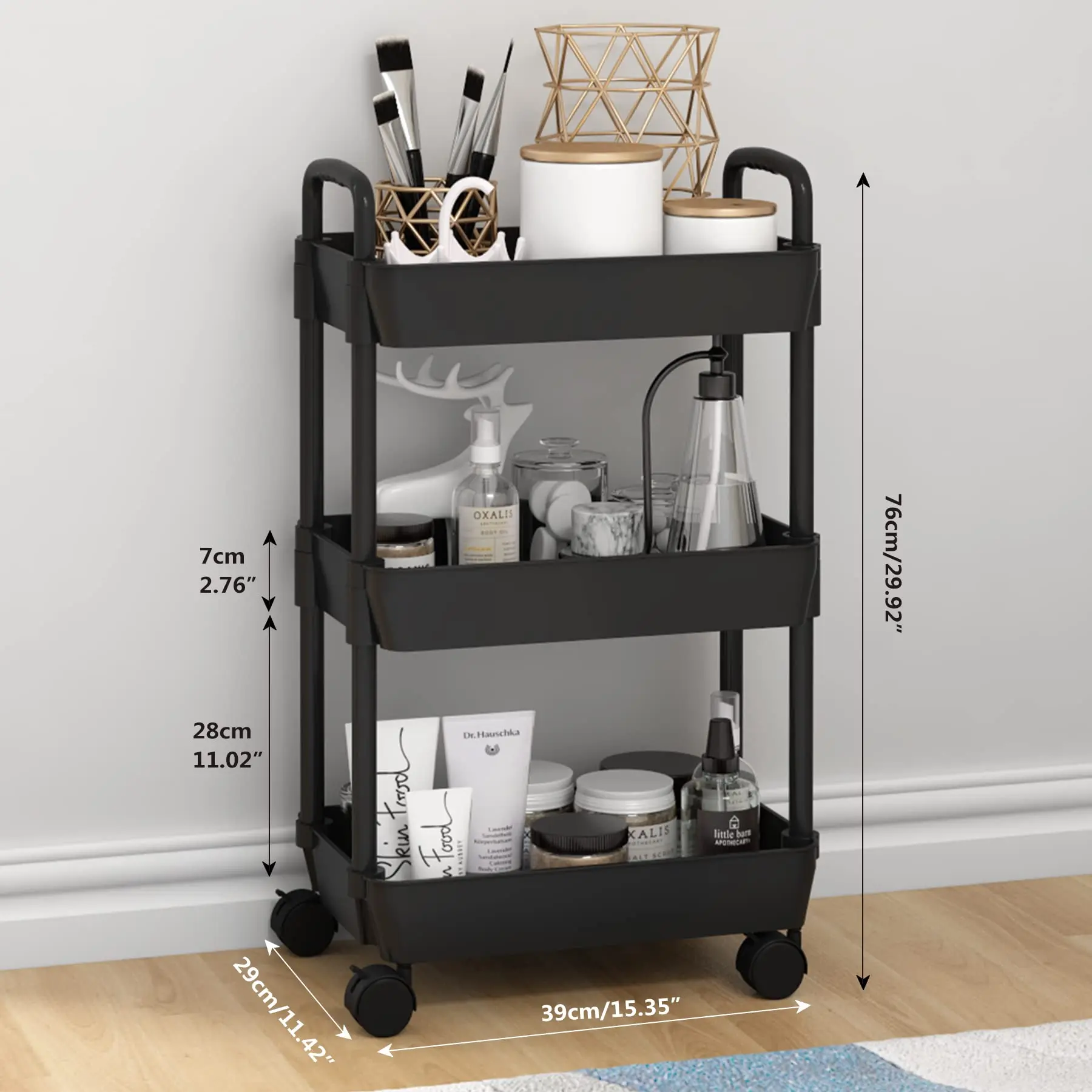 3/4 Tier Rolling Storage Cart High Capacity Storage Shelf Movable Gap Storage Rack Kitchen Bathroom And Livingroom Organizer