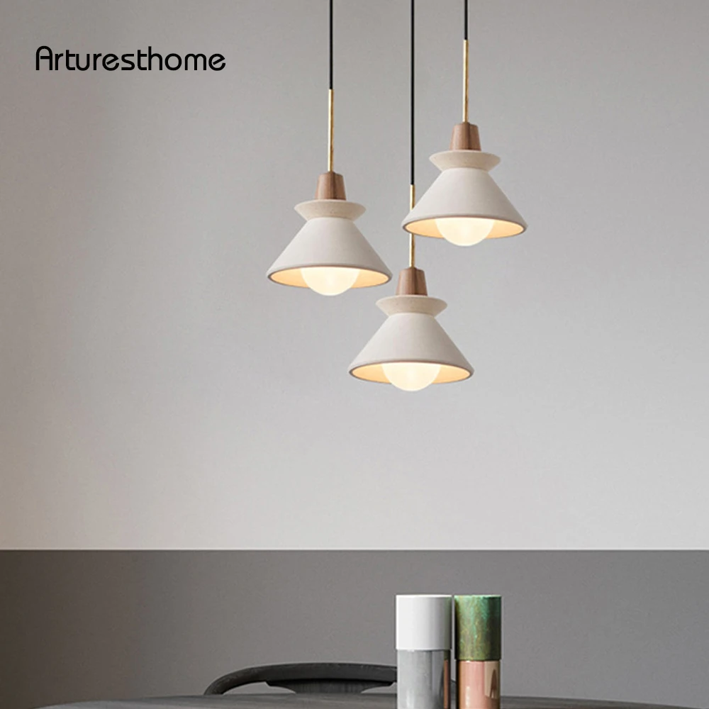 

ARTURESTHOME Nordic Creative Single-head Cement Pendant Lamp Modern Minimalist Bedroom Bedside Small Chandelier Cement Wood Lamp
