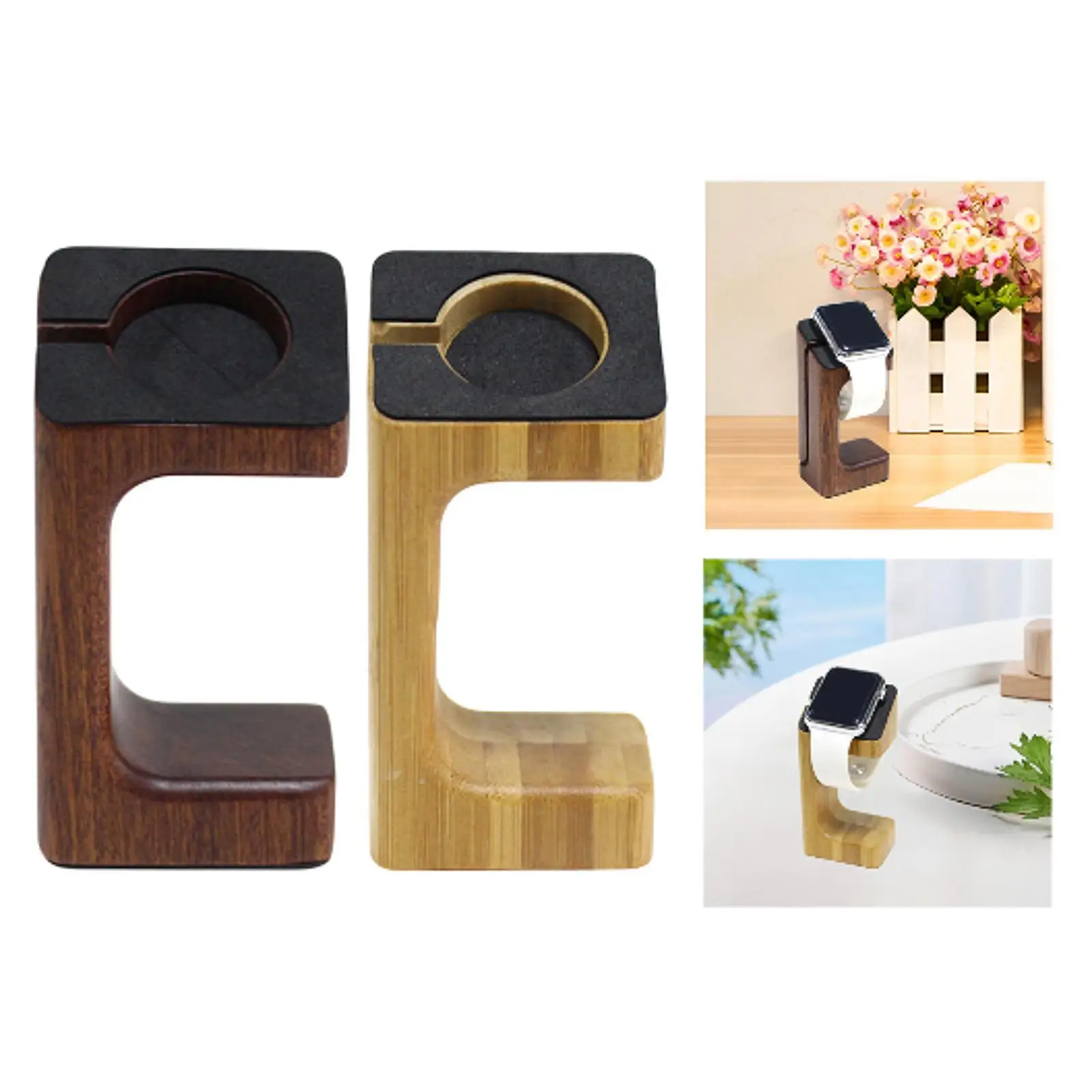 حامل ساعة ذكية خشبي مدمج ورف ساعة ثابت لمكتب النوم على الطاولة