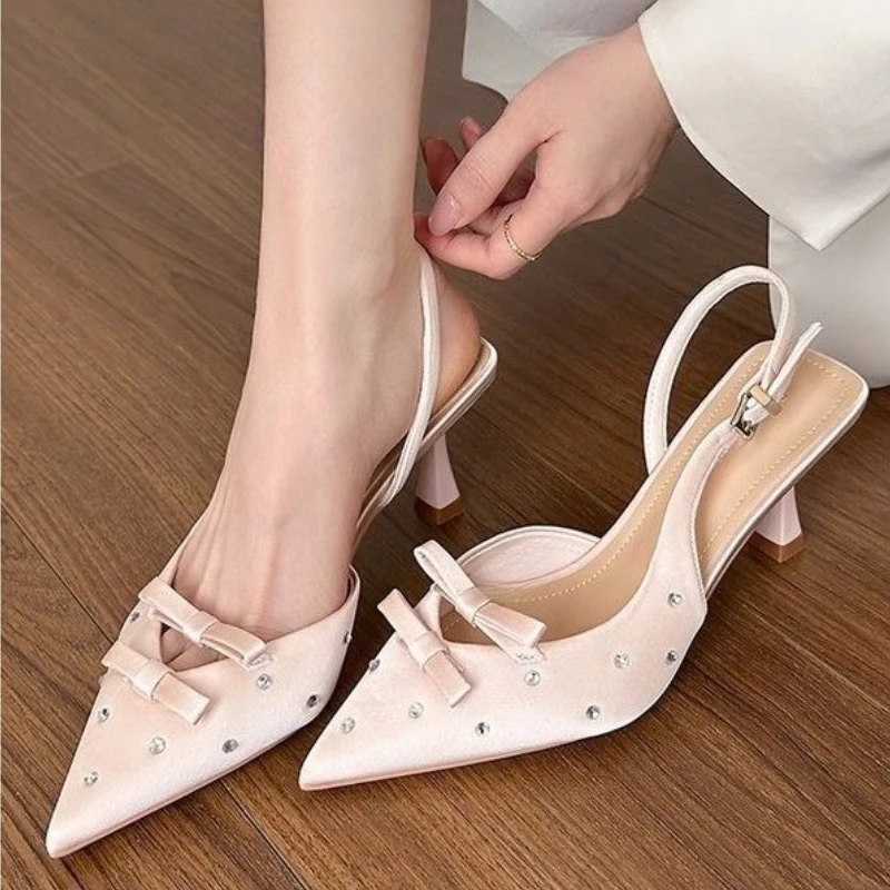 

Summer Women's Shoes Sandals Ladies High Heels Pointed Toe Brief Pumps 2026 Spikes Retro Spring Fine Sweet