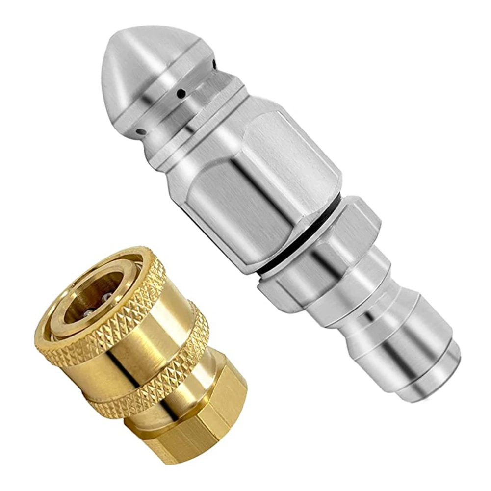 2Pc 5000PSI Sewer Jet Nozzle with Pressure Washer Coupler, Brass Fittings Quick Connector,1/4 Inch Connect to Female NPT