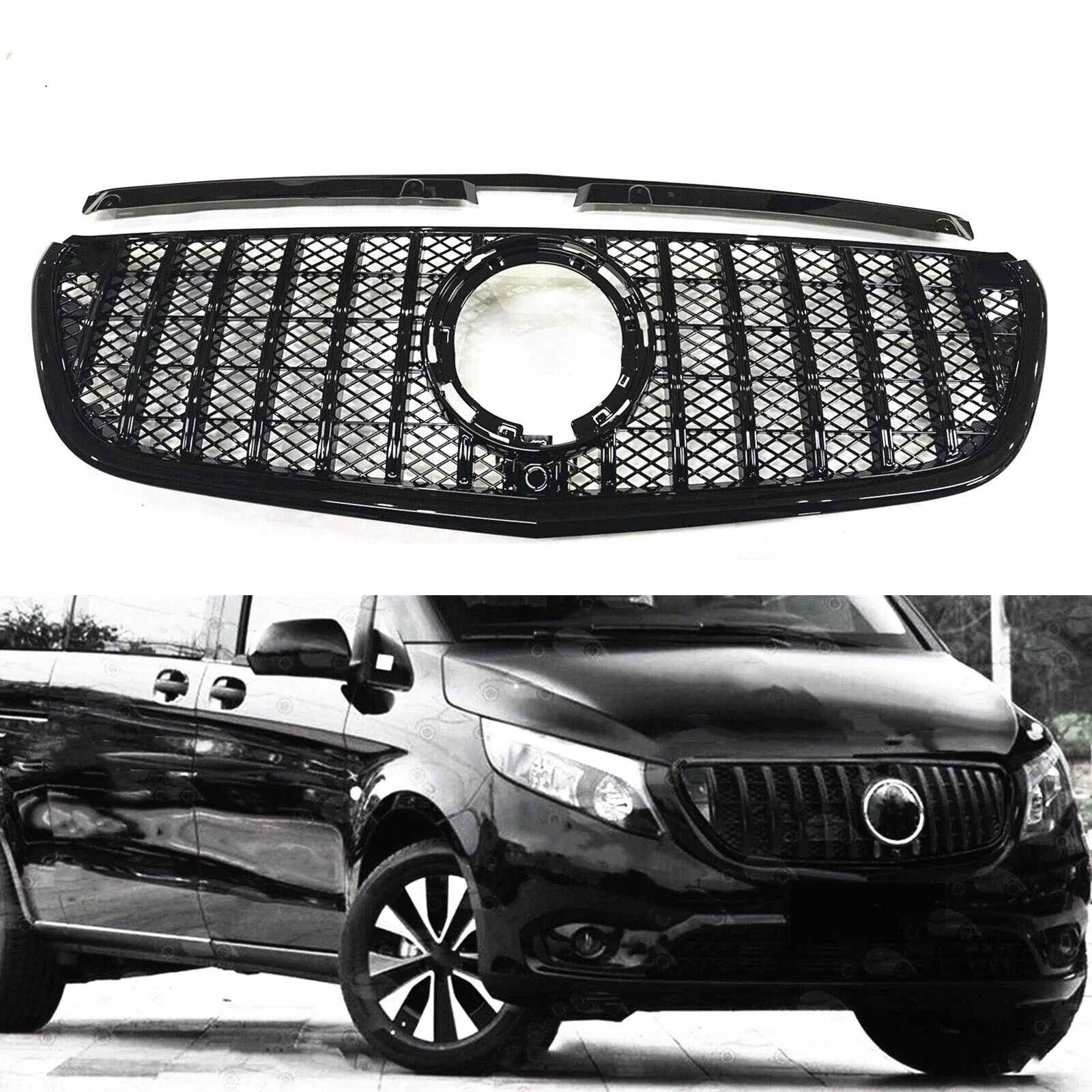 Car Front Racing Facelift Grille Bumper Black Silver Fit for Mercedes-Benz W447 Metris/Vito-Class 2021+