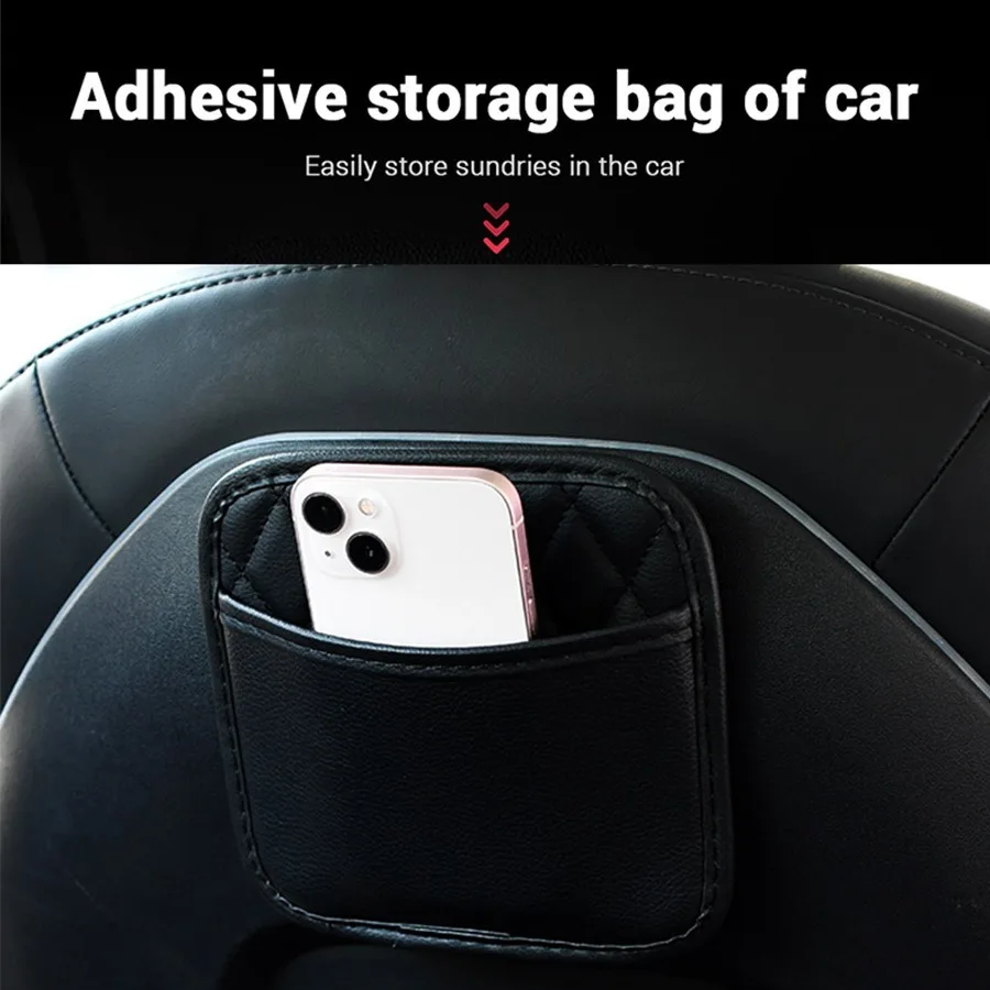Multifunktionale Auto-Aufbewahrungstasche, Leder, selbstklebend, zum Aufhängen, Handy-Aufbewahrungstasche, Auto, kreativer Aufbewahrungsbehälter, Müllsack-Organizer