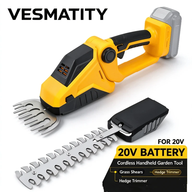 2 in 1 Cordless Hedge Trimmer Grass Shears Handheld Electric Garden Pruning Tool For 20V Battery, No Battery