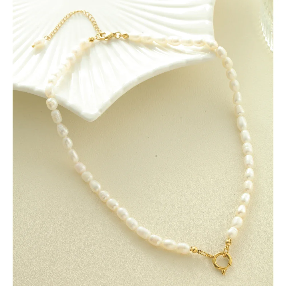 

Irregular Freshwater White Pearl Necklace Women's Party Classic Jewelry 18 " with Stainless Steel Spring Buckle Adjusted Choker