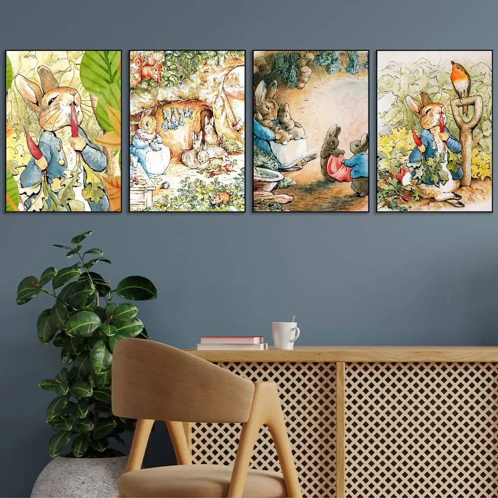 P-Peter R-Rabbit Beatrix Vintage Cute Poster Gallery Prints Self Adhesive Home Decor Decoration Wall Decals Living Room Sticker