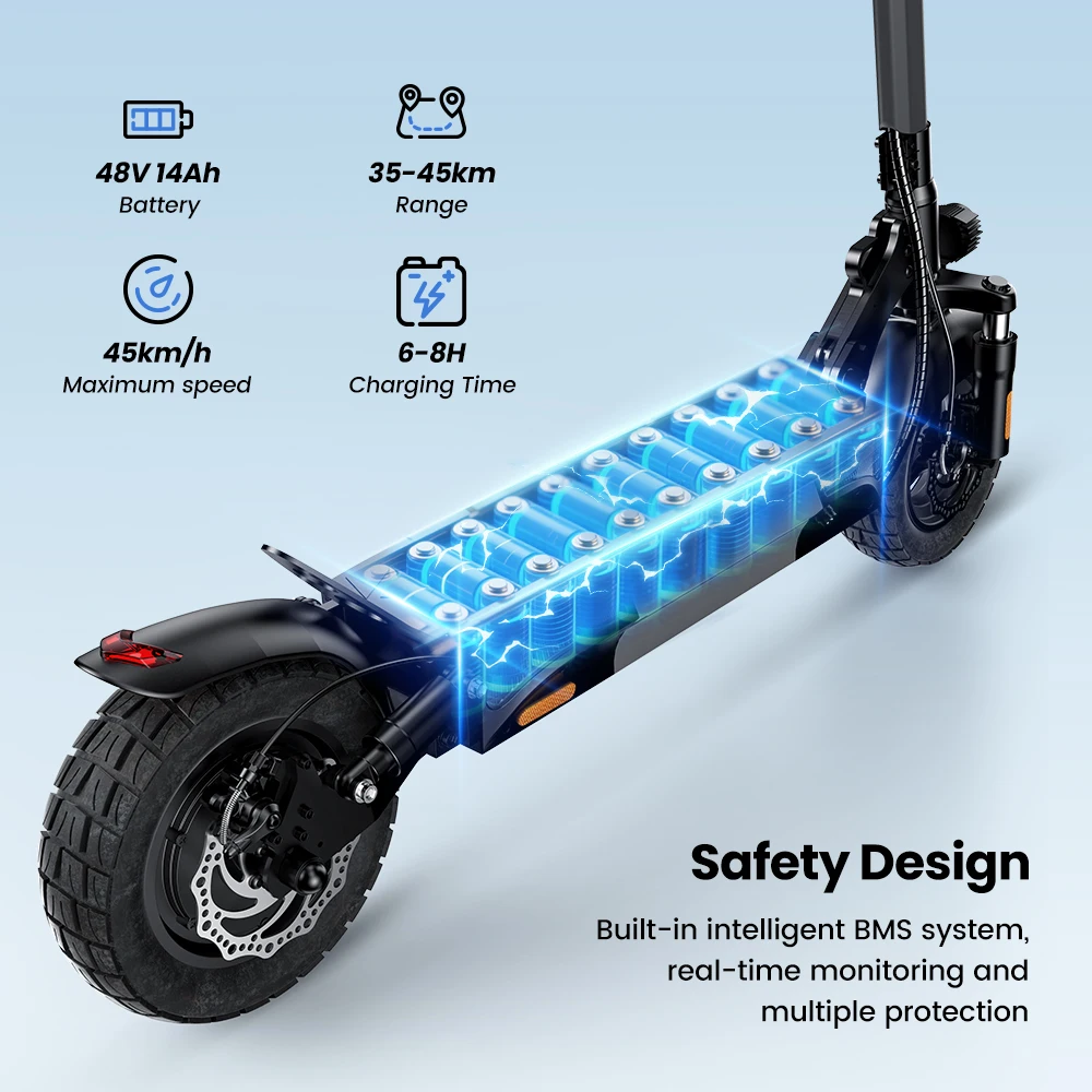 IScooter W9 Elektroroller 1000W Motor 48V14AH Hochleistungs-Lithium-Batterie Unterstützt APP E-Scooter Vordere und Hintere Scheibenbremsen Stadtfahrten Höchstgeschwindigkeit 45KM/H Maximale Reichweite 45KM 10-Zoll-Luftreifen für jedes Gelände Brandneu Original – Detail 19