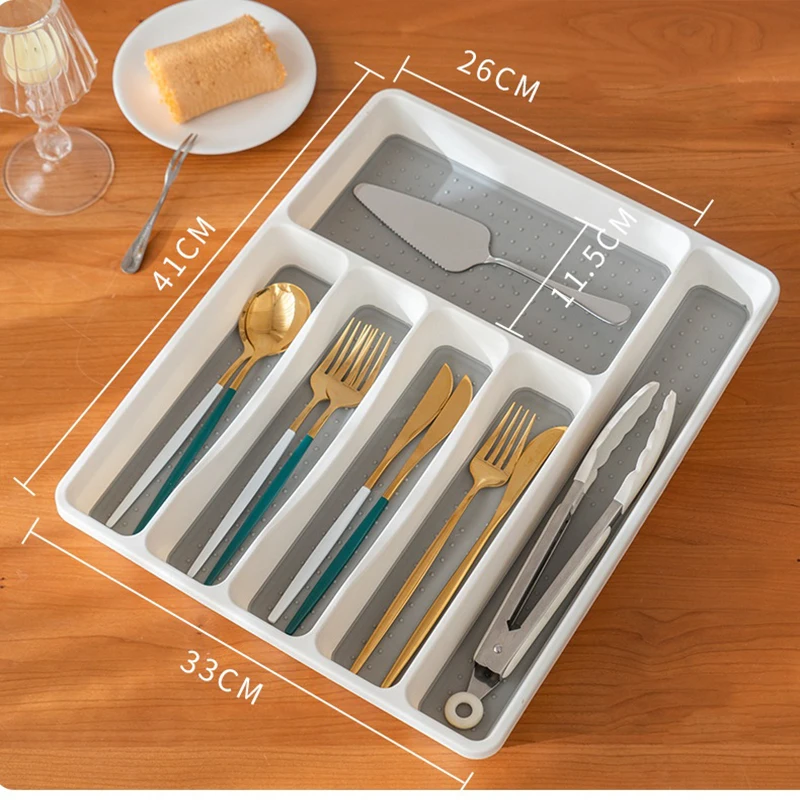 منظم درج الأواني 3/5/6 مقصورة منظم أدوات قابل للتعديل غير قابل للانزلاق لأدراج المطبخ للملاعق والشوك والسكاكين #6