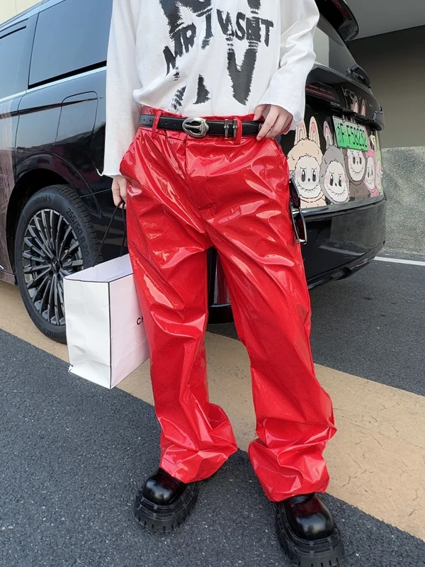 

Повседневные прямые брюки из искусственной кожи для мужчин и женщин, сценический наряд, длинные брюки для отдыха Sli And Haome