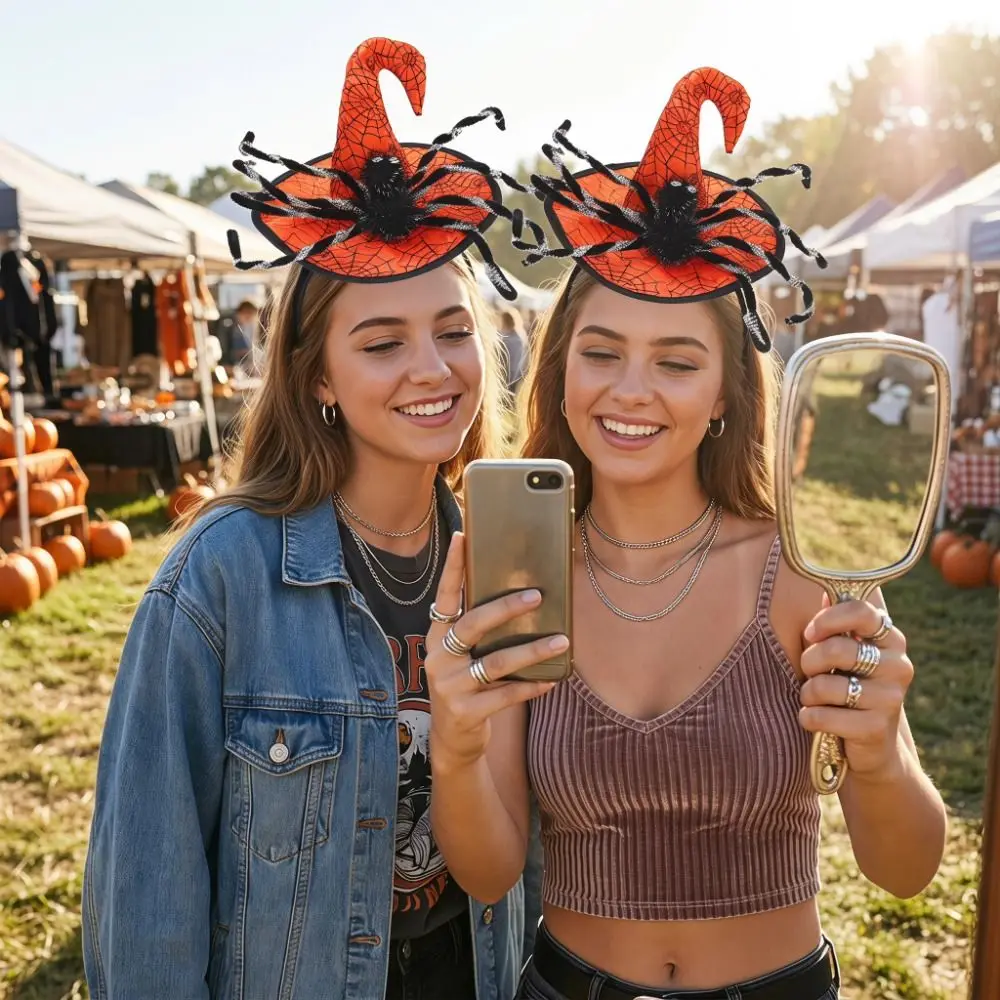 Spider Halloween Witch Hat Headband Sequin Cartoon Halloween Party Hair Band Party Decor Hat Cone Hat Hair Hoop Photo Props