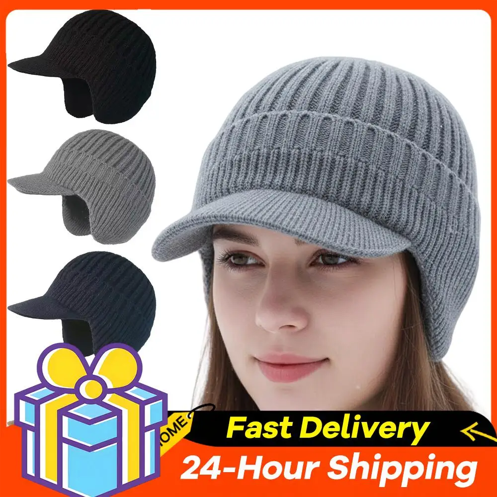 

Winter Warm Fleece Beanie Hat Trendy Casual Outdoor Running Knit Hat with Brim and Ear Flaps Stocking Caps for Cold Weather