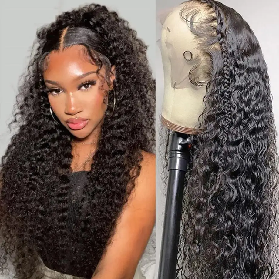 Deep Wave HD Lace Frontal Natural Human Hair Wig 13x4 Brazilian Water Wavy Curly 200% Density Glueless Transparent 4X4 Lace Wigs