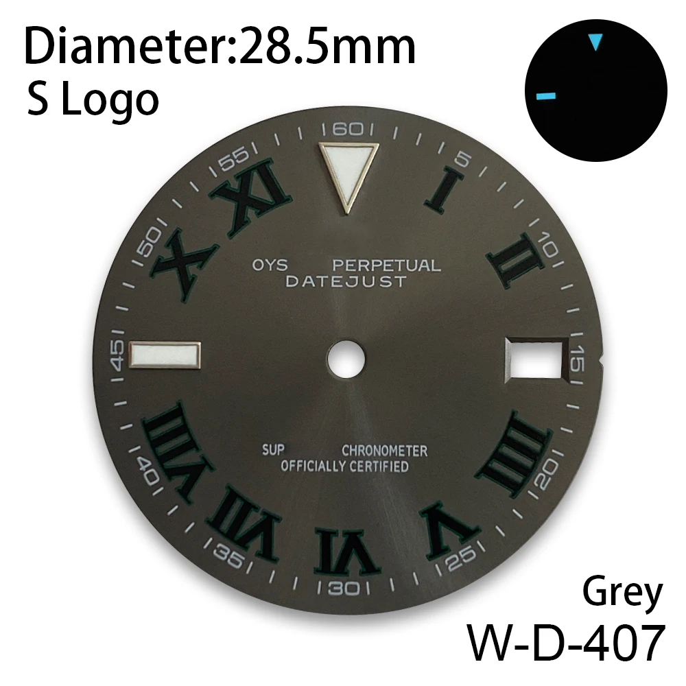 28.5mm S Logo Bunting Dial Suitable For 3/3.8 o'clock NH35/NH36/4R Movement Ice Blue Luminous Watch Accessories