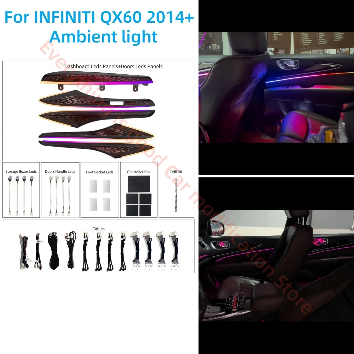 For INFINITI QX60 2014+ LED Ambient light car interior lighting upgrade Car accessories Trim Strip Footlights Atmosphere lamp