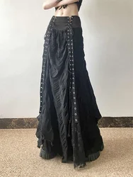 Slim Bandage A-line Long Skirts Chic Harajuku Faldas Y2k Vintage Temperament Lace Mesh Pleated Women Skirt High Waist Gothic Bow