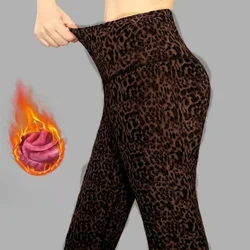 Plus size Odzież damska Casual All-Match Spodnie ołówkowe Leopard Fleece Legginsy Retro Office Lady's Basic Trousers Nowa odzież wierzchnia