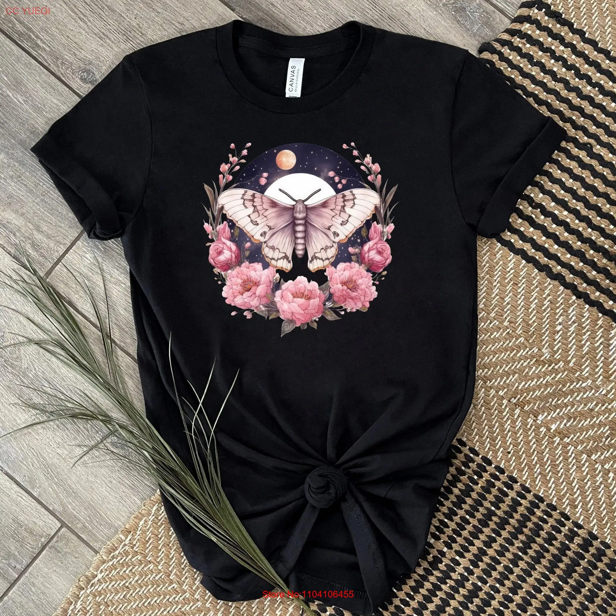 Floral Lunar Moth T Shirt  Wildflowers Celestial Boho long or short sleeves