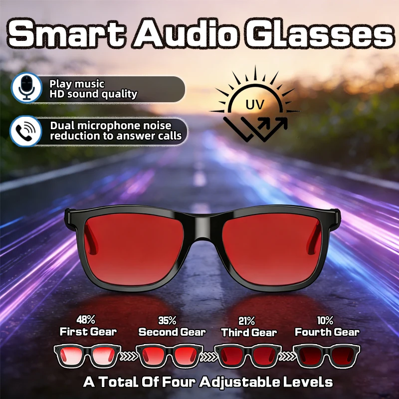 

2026 New Smart Audio Glasses Electrochromic Lenses Magnetic Charging for Voice Calls and Listening To Music Smart Glasses