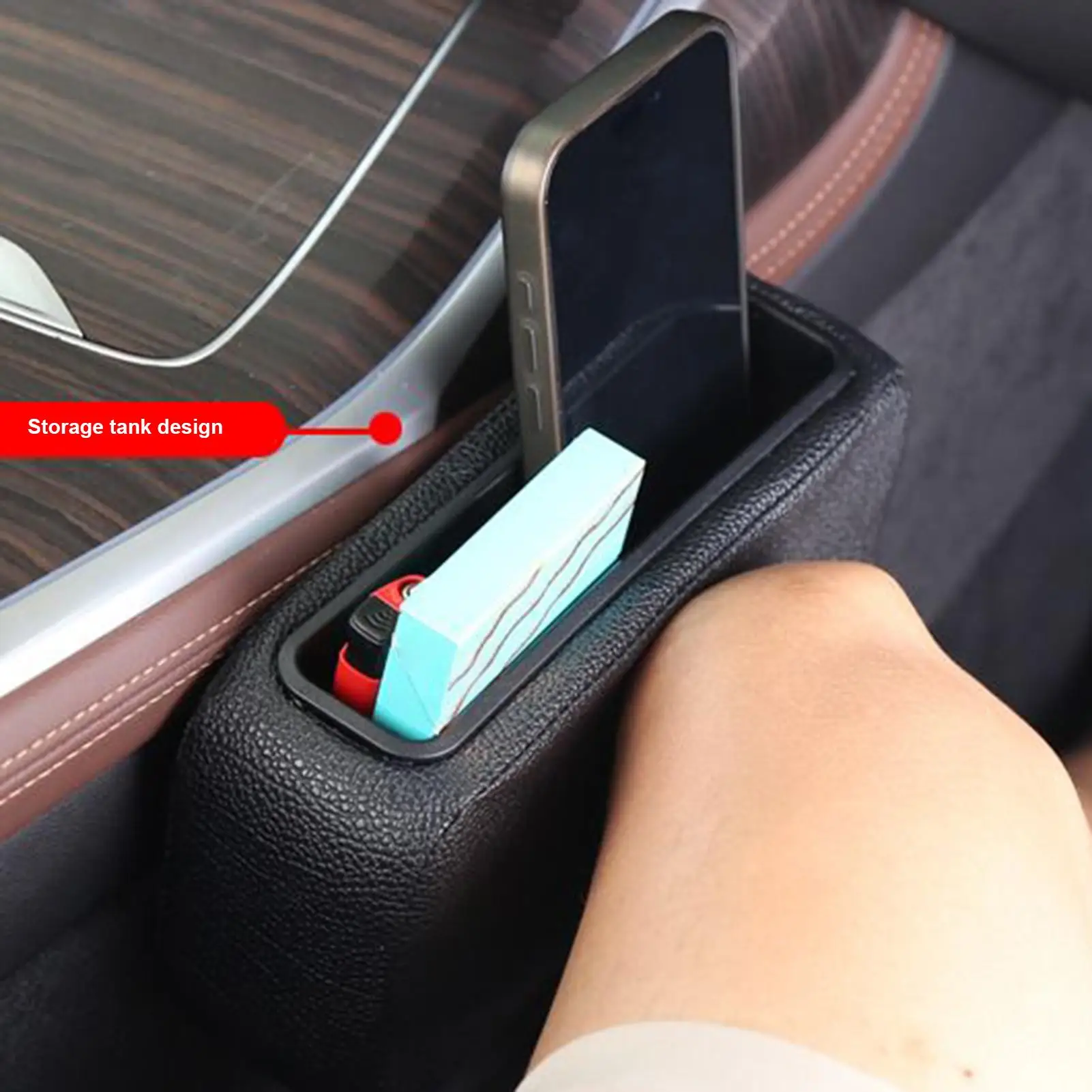 

Car Door Side Storage Box Car Interior Door Side Box Leg Pad Vehicle Interior Organizer Tray Adhesive for Wallet Keys Phone