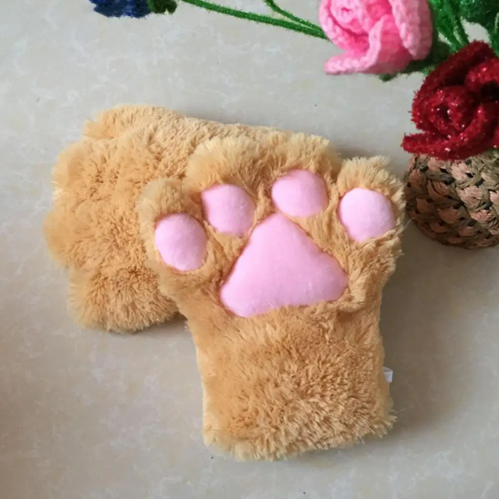 Practical Fluffy Mittens Full Finger Cartoon Washable Ladies Outdoor Animal Paw Gloves  Cats Paw Gloves Hands Protection