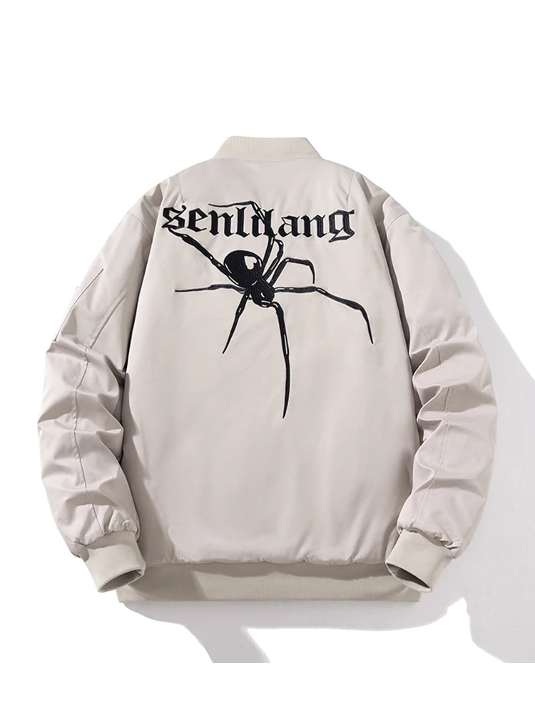 

Autumn Winter Thiened Spider Embroidery Pilot Jaet Loose Baseball Cotton Clothes Men's Faion Outerwear for Couples
