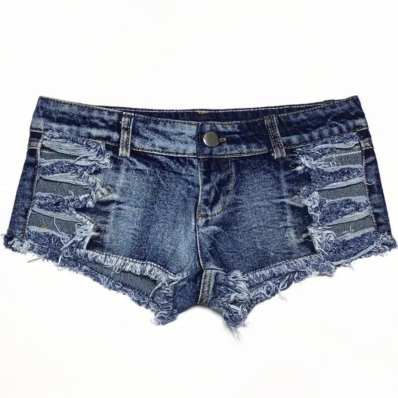 

2025 Summer New Women Sexy Side Cut-out Denim Shorts Slim Tight Nightclub Super Low Waist Shorts Jeans