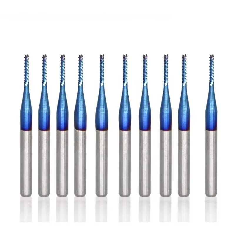 Nano Blue Coated HSS Straight Shank 0.5-3.175mm PCB Milling Cutter Cutter End Mill CNC 10pcs/set