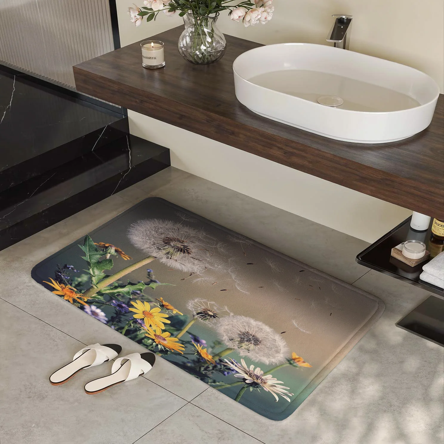 Premium Floral Sunflower Dandelion Botanical Welcome Mat for Home Entryway Decor Hallway Path Indoor Outdoor Durable Ground Matt