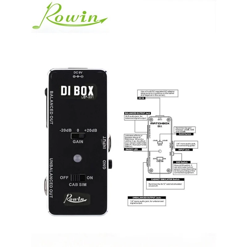 Rowin LEF-331 Guitar Bass Passive DI Box With Cabinet Simulator 1/4 and XLR