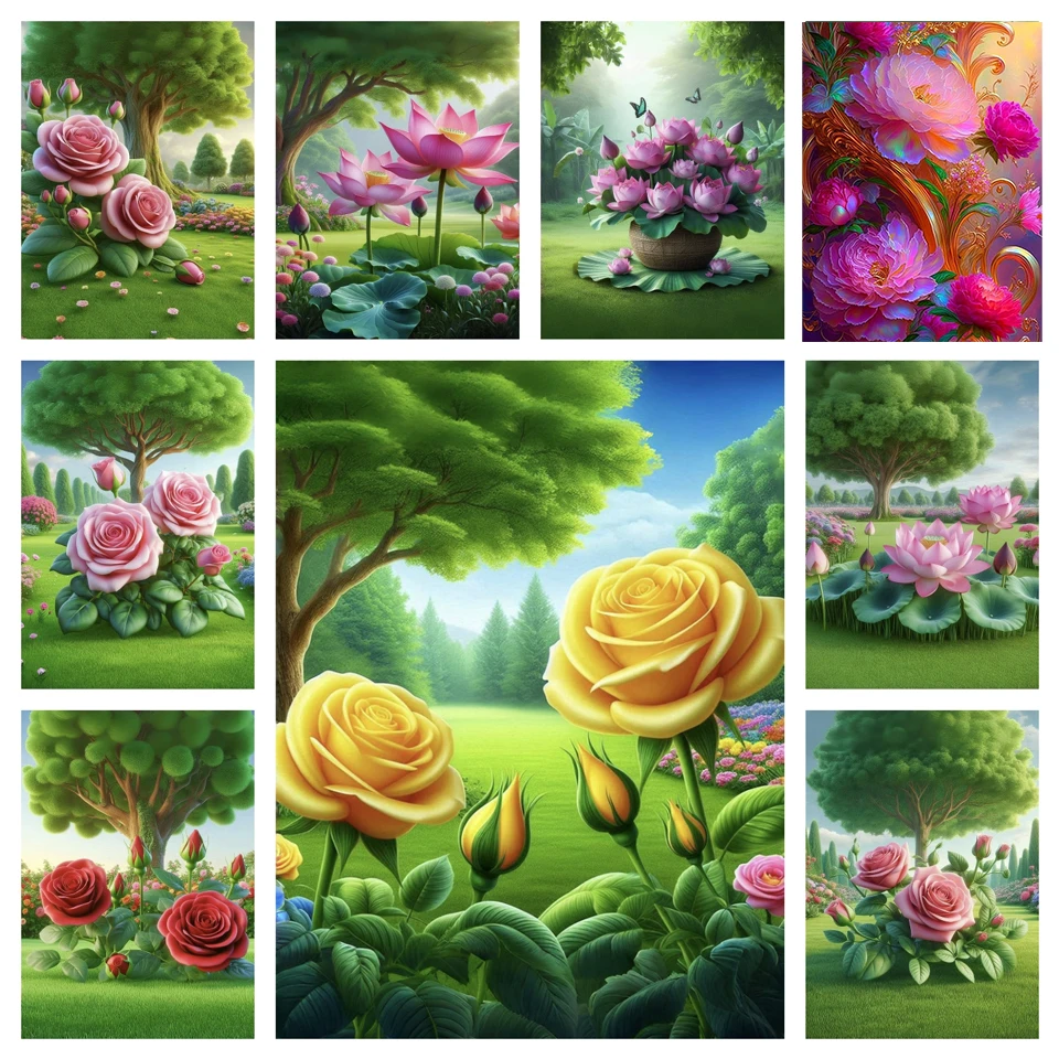 

New Tree Rose Flower Lotus Diamond Painting New Series DIY Square Round Diamond Mosaic Flower Embroidery Home Decoration Gift