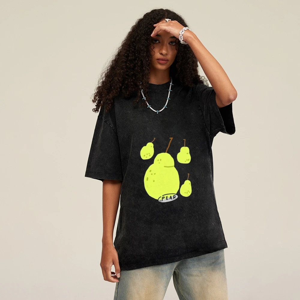 

Y2K Cutecore Women's Cotton WashedTeeNeon Green Pear Print Street Fashion Street Style Breathable FabricStreetwear Essential