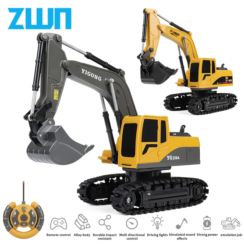 ZWN 2.4G 6/5CH Remote Control Excavator RC Model Car Toy Professional Alloy Plastic Simulation Construction Vehicle For Kid Gift