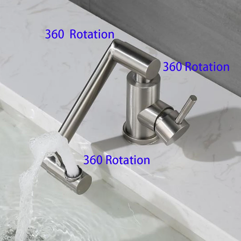 360 degree rotation sink faucet taps body full  stainless steel mixer water cold & hot ceramic valve core suitable for bathroom