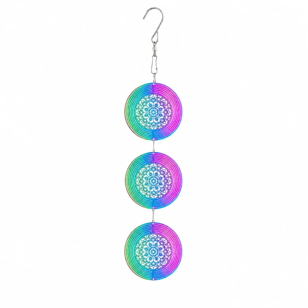 Spiritual Mandala Wind Spinner Suncatcher 3D Rainbow Circle Flowing-Light Effect Kinetic Wind Sculpture Meditation Hanging Decor