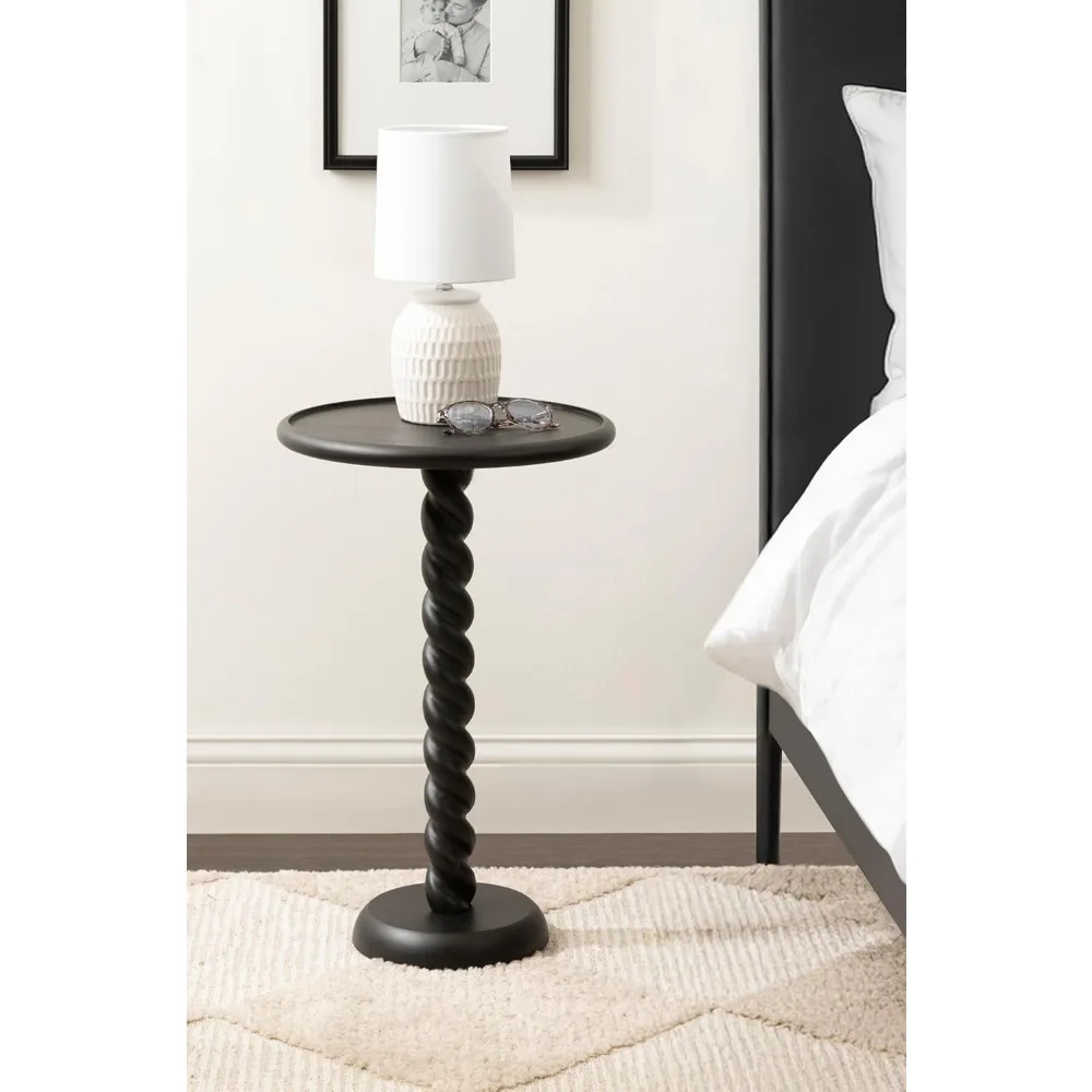 Tavolino rotondo contemporaneo in legno nero con design a spirale, 15 diametri x 24 di altezza, tavolino con piedistallo decorativo