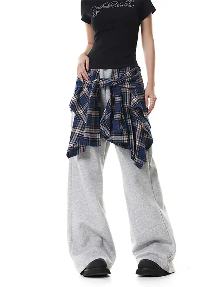 女性グレーだぶだぶ Y2k 長ズボン原宿スウェットパンツラップスカート日本 2000 年代スタイルヴィンテージオーバーサイズズボン服 2025