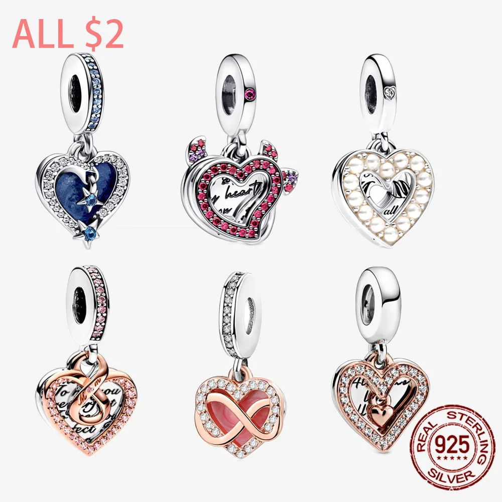 

925 Sterling Silver Charms Celestial Shooting Star Heart Double Beads Fit Original Pandora Bracelet Gift DIY