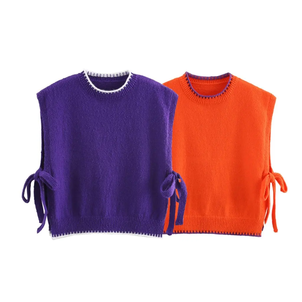 

European And American Fashion Two-Color Tether Mouth Sleeveless Vest Spring Autumn New Women's Top B67456