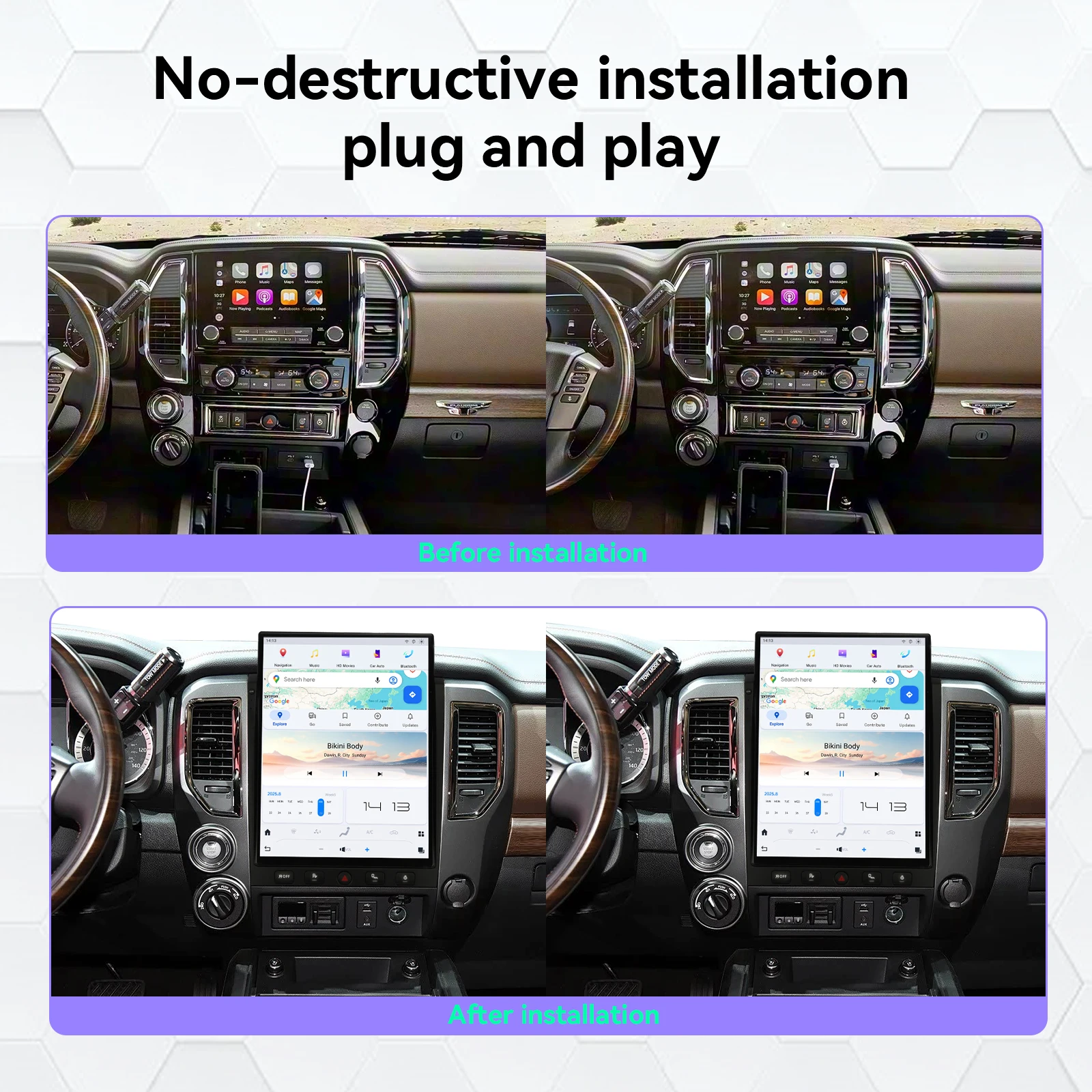 15.6 inch Screen Android 13.0 8+128GB Car DSP Player For Nissan Titan 2010 - 2025 Tesla Style GPS Audio Radio Stereo Head Unit