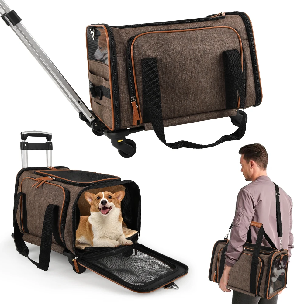 

Pet Carrier for Dogs And Cats with Telescopic Walking Handle Airline Approved Pet Carrier