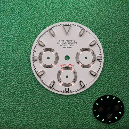 Imagen 2 del producto Esfera Panda con logotipo S de 29,5mm, sin manecillas, círculo interior negro, verde luminoso, adecuado para accesorios de modificación de reloj de movimiento VK63